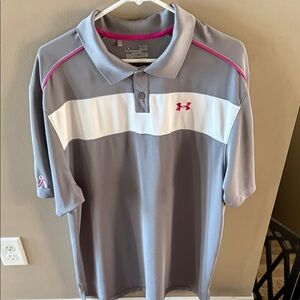Under Armour Gray Polo with Pink and White Accents